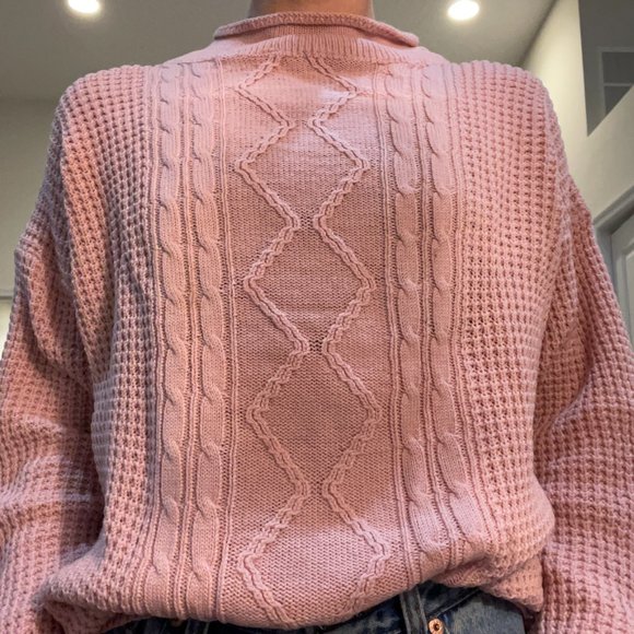 Vintage Cable Knit Pink Sweater - Picture 2 of 7